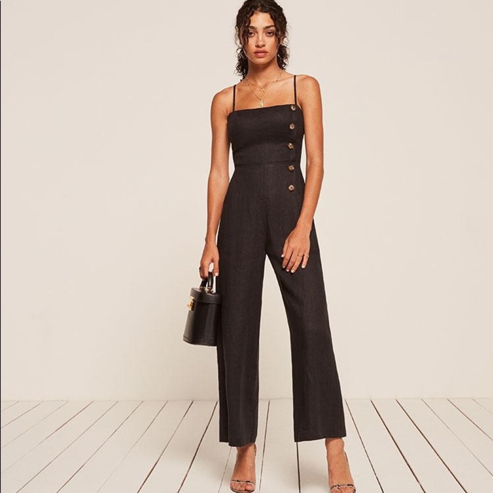 Reformation Tortuga Black 100% Linen Jumpsuit